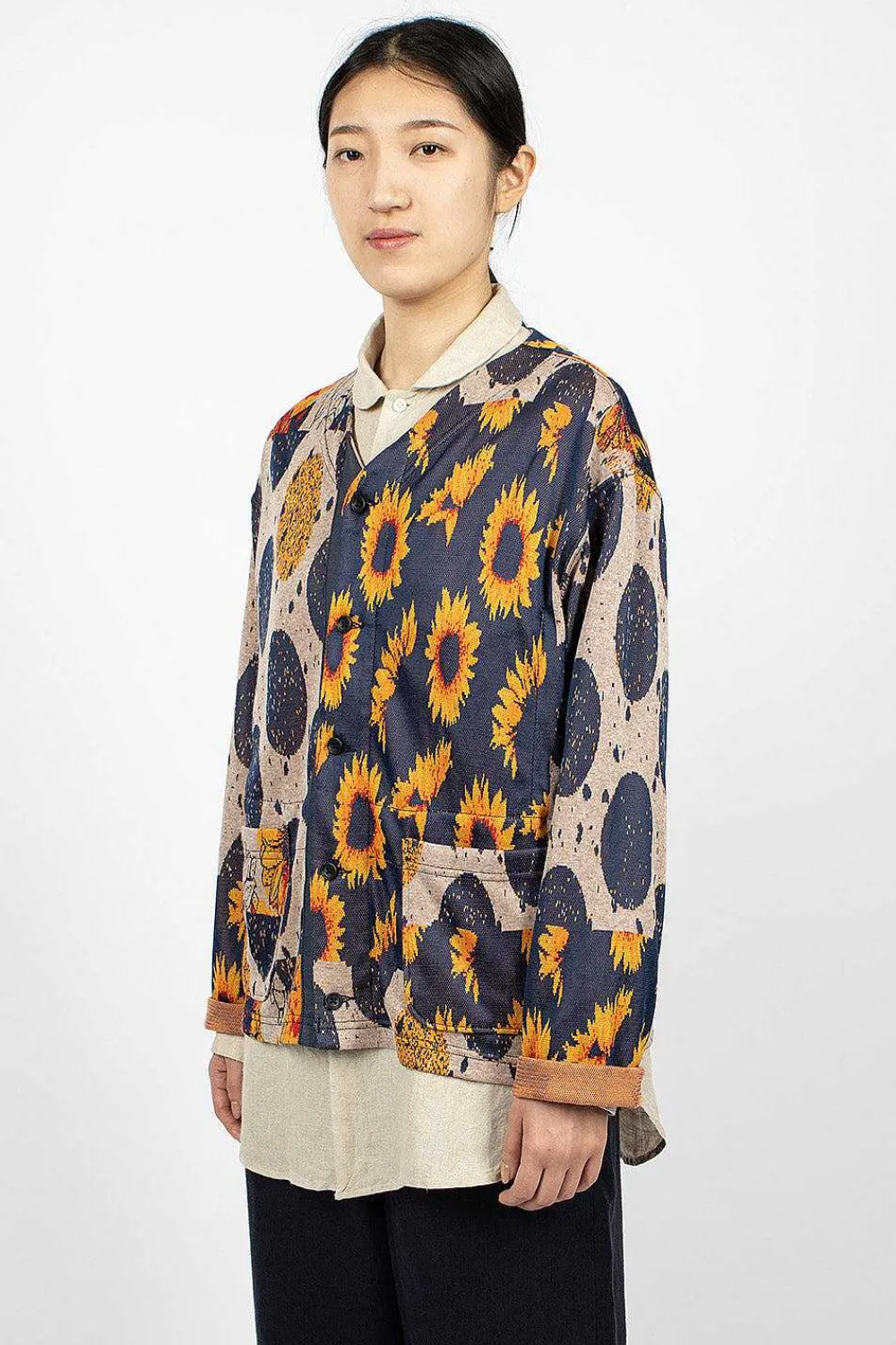Engineered Garments FWK Knit Cardigan Red/Navy Sunflower| Knitwear