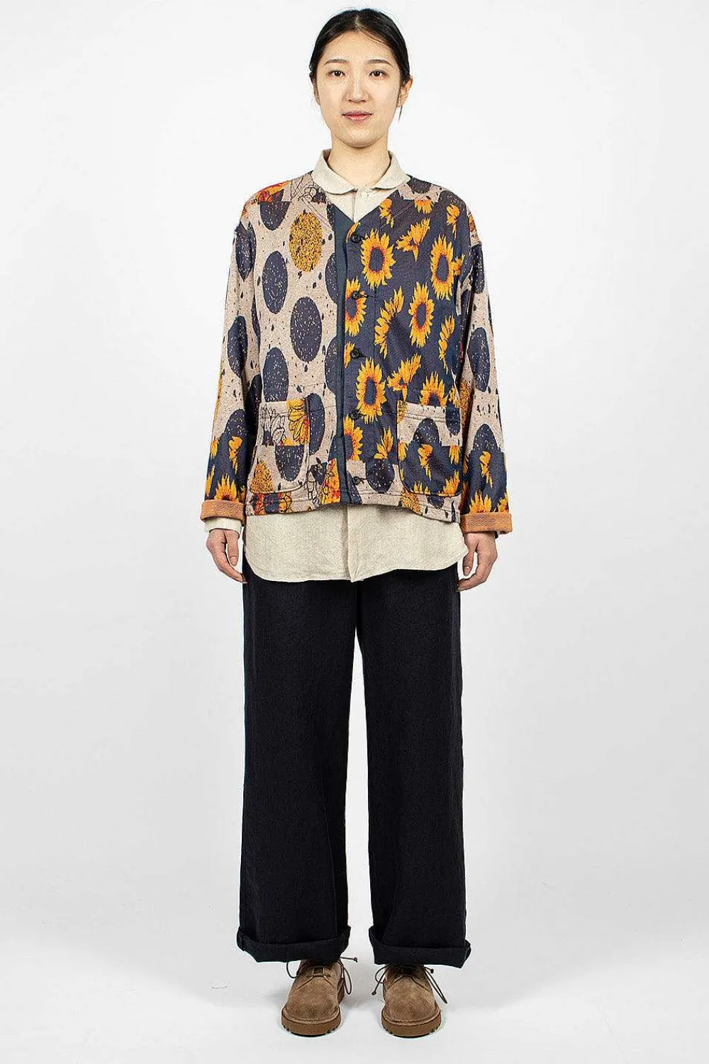 Engineered Garments FWK Knit Cardigan Red/Navy Sunflower| Knitwear