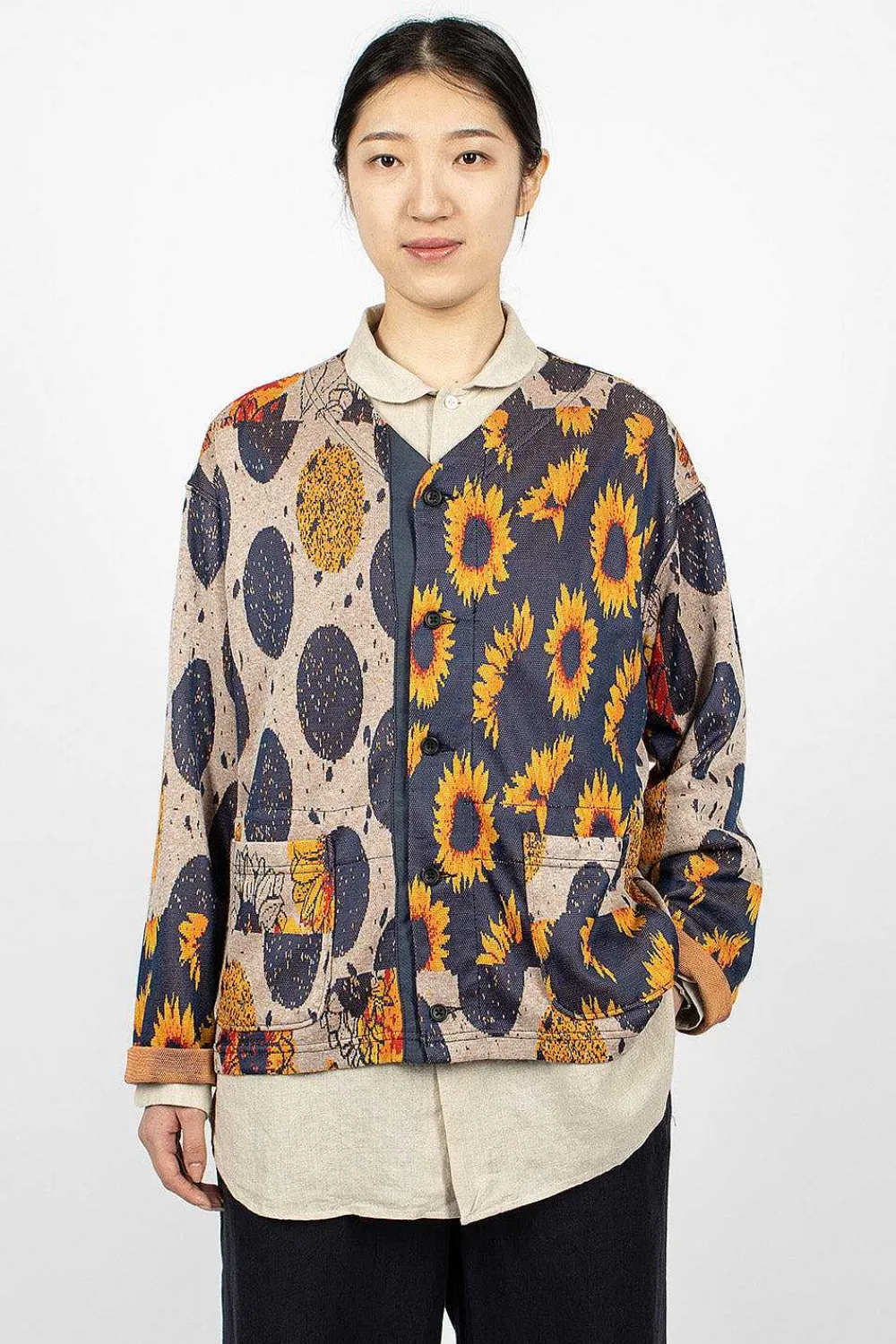Engineered Garments FWK Knit Cardigan Red/Navy Sunflower| Knitwear