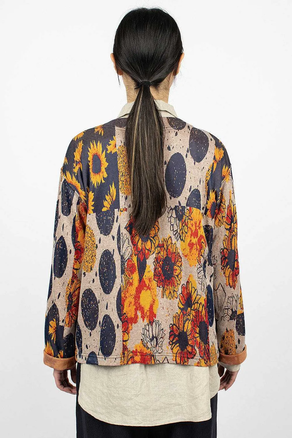 Engineered Garments FWK Knit Cardigan Red/Navy Sunflower| Knitwear