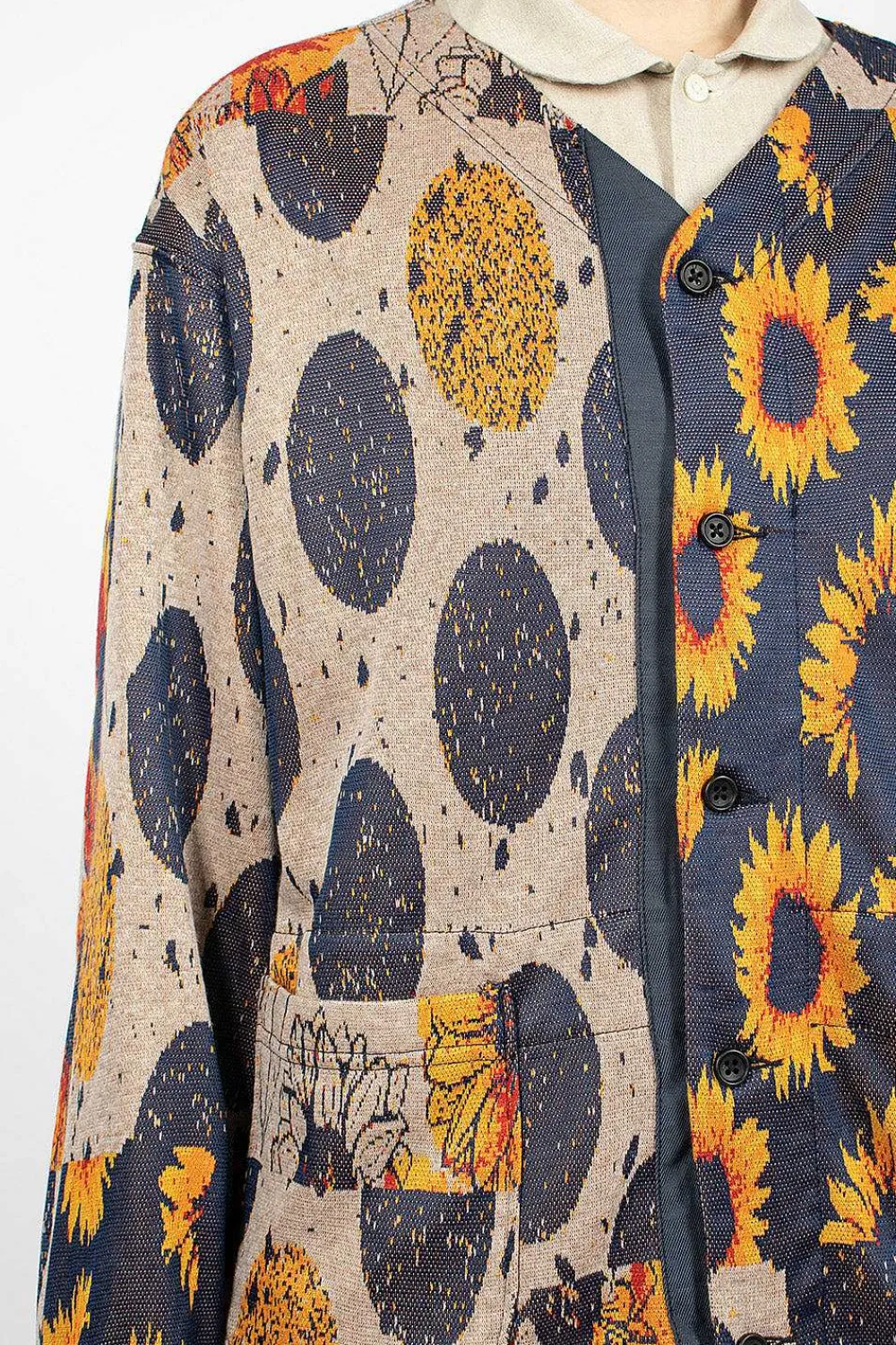Engineered Garments FWK Knit Cardigan Red/Navy Sunflower| Knitwear