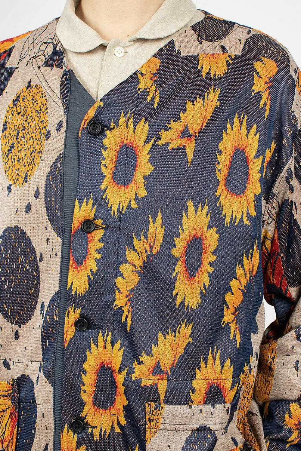 Engineered Garments FWK Knit Cardigan Red/Navy Sunflower| Knitwear