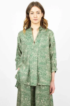 Daniela Gregis Kora Washed Silk Shirt Pine Drawing| Tops