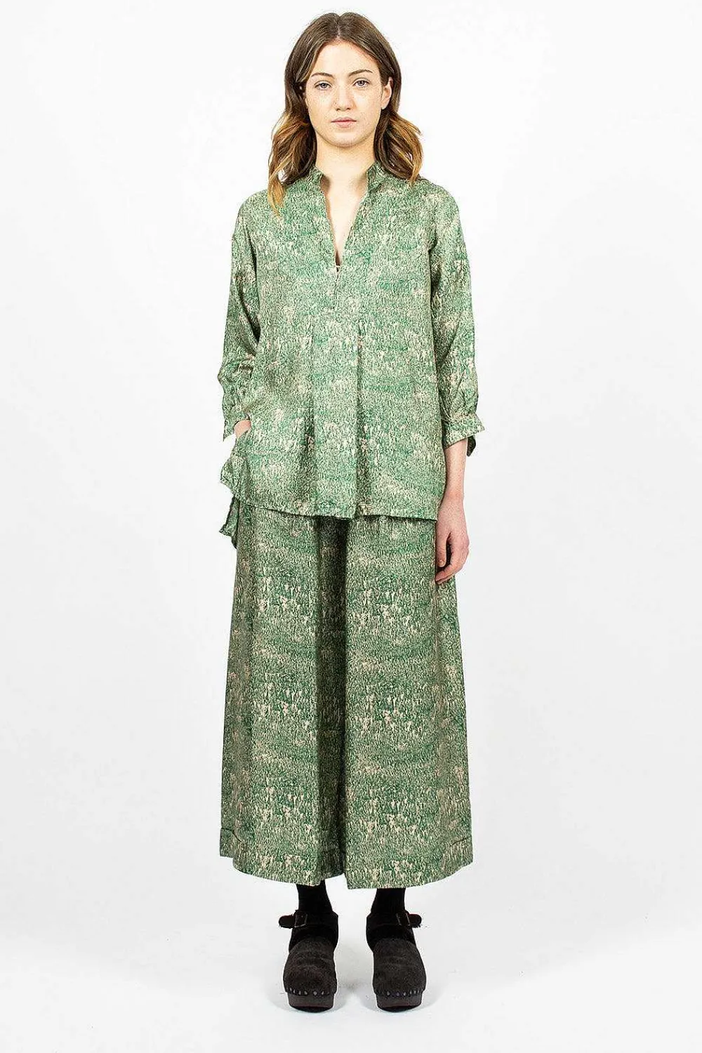 Daniela Gregis Kora Washed Silk Shirt Pine Drawing| Tops