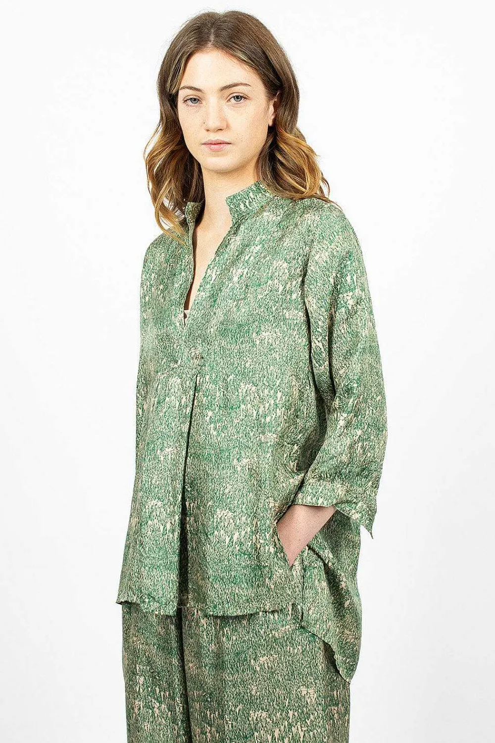 Daniela Gregis Kora Washed Silk Shirt Pine Drawing| Shirts