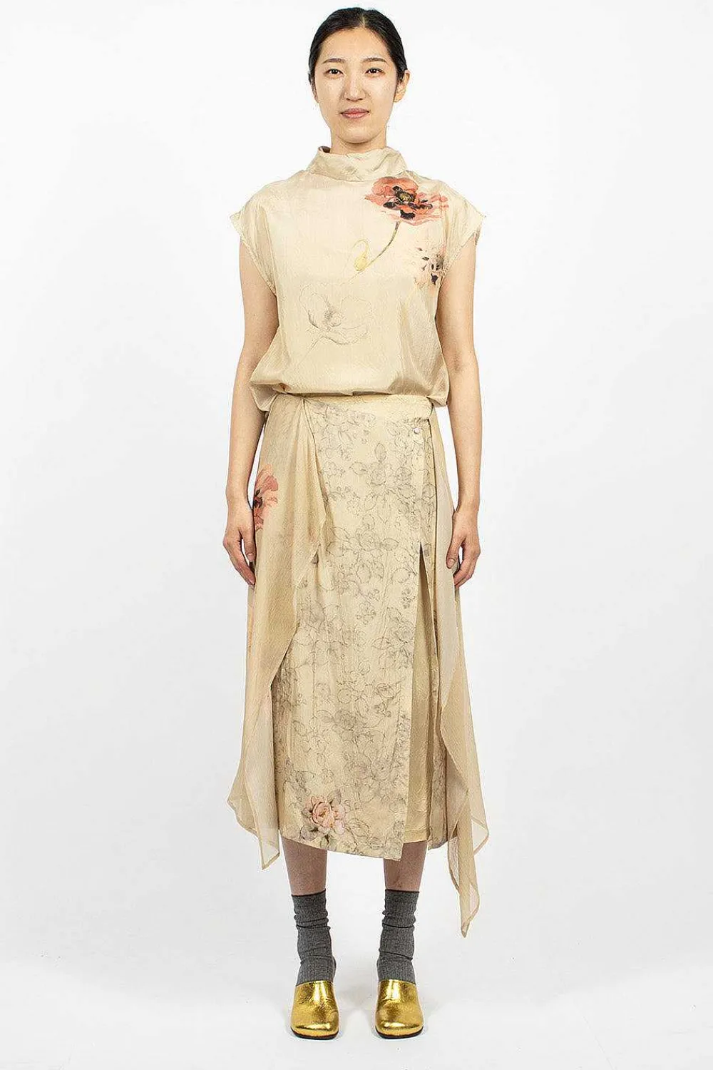 Dries Van Noten Layered Silk Skirt Ecru| Skirts