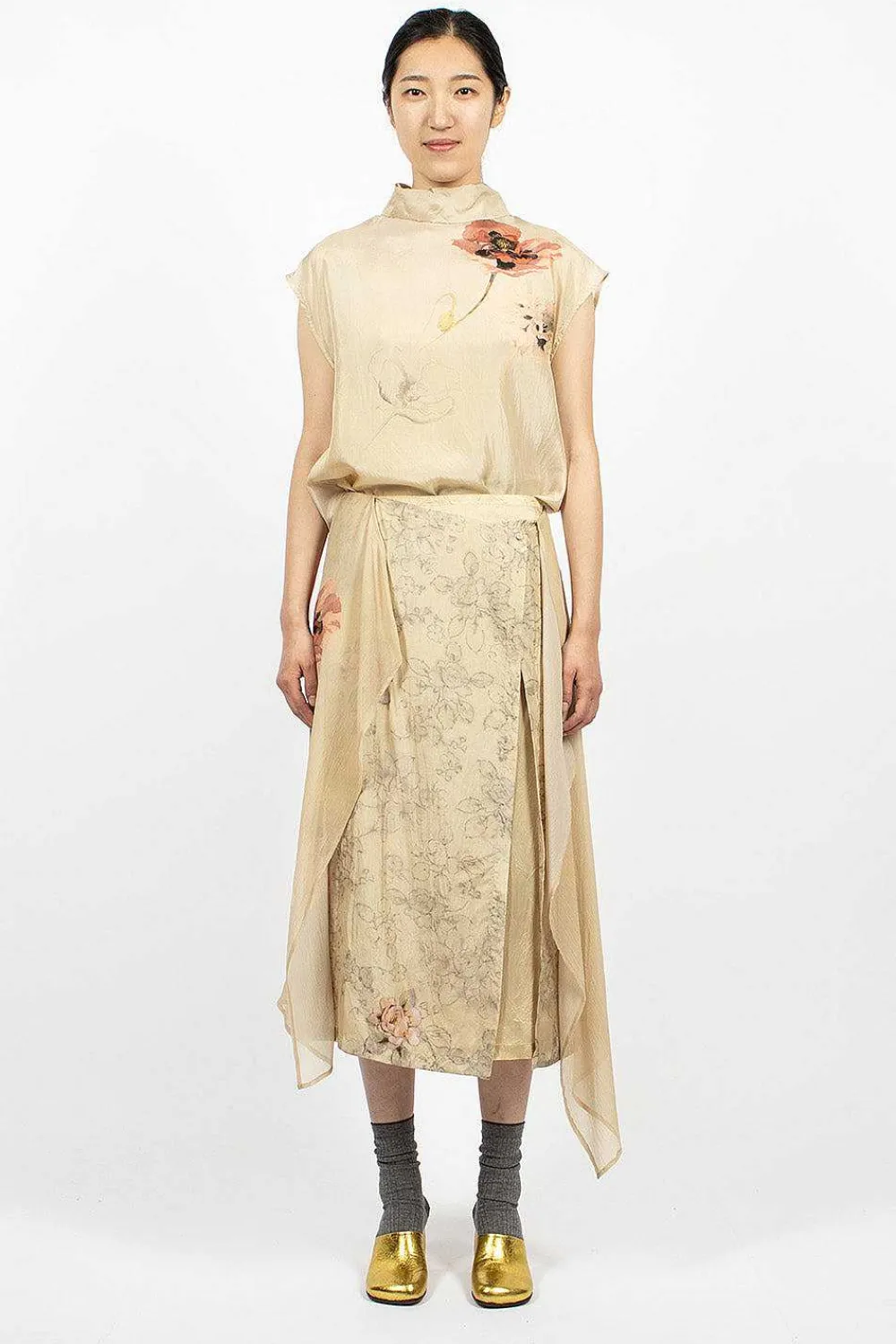 Dries Van Noten Layered Silk Skirt Ecru| Skirts