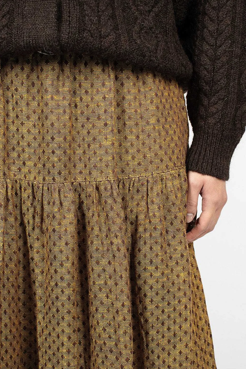 Ichi Antiquités Linen Dobby Skirt Camel| Skirts