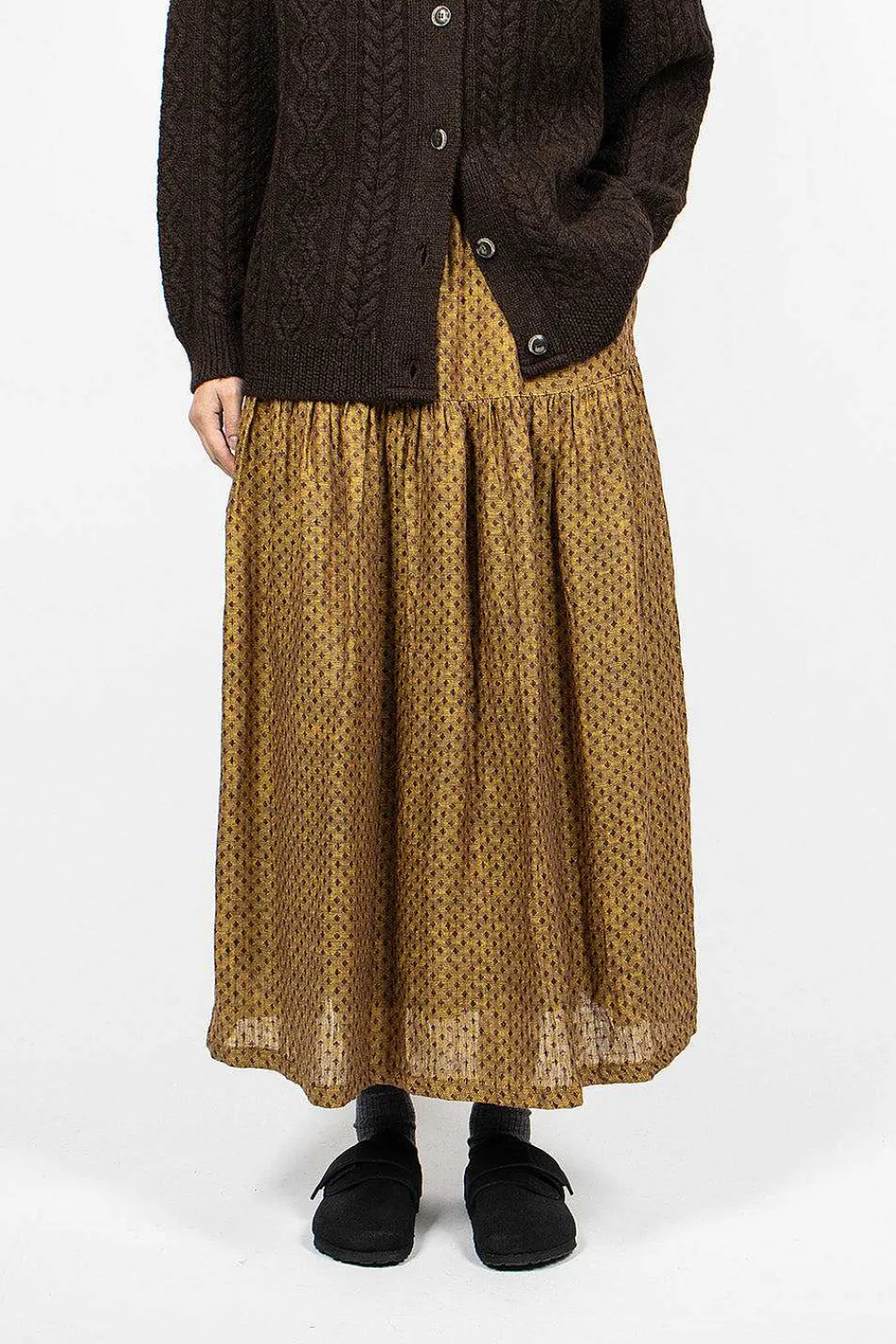 Ichi Antiquités Linen Dobby Skirt Camel| Skirts