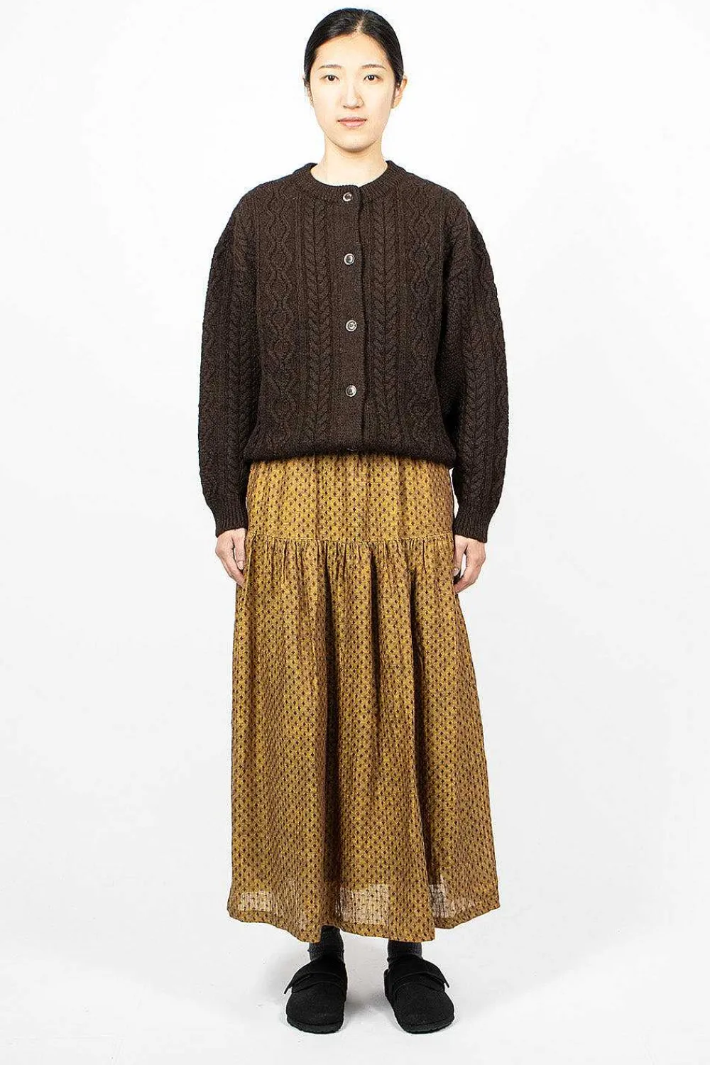 Ichi Antiquités Linen Dobby Skirt Camel| Skirts