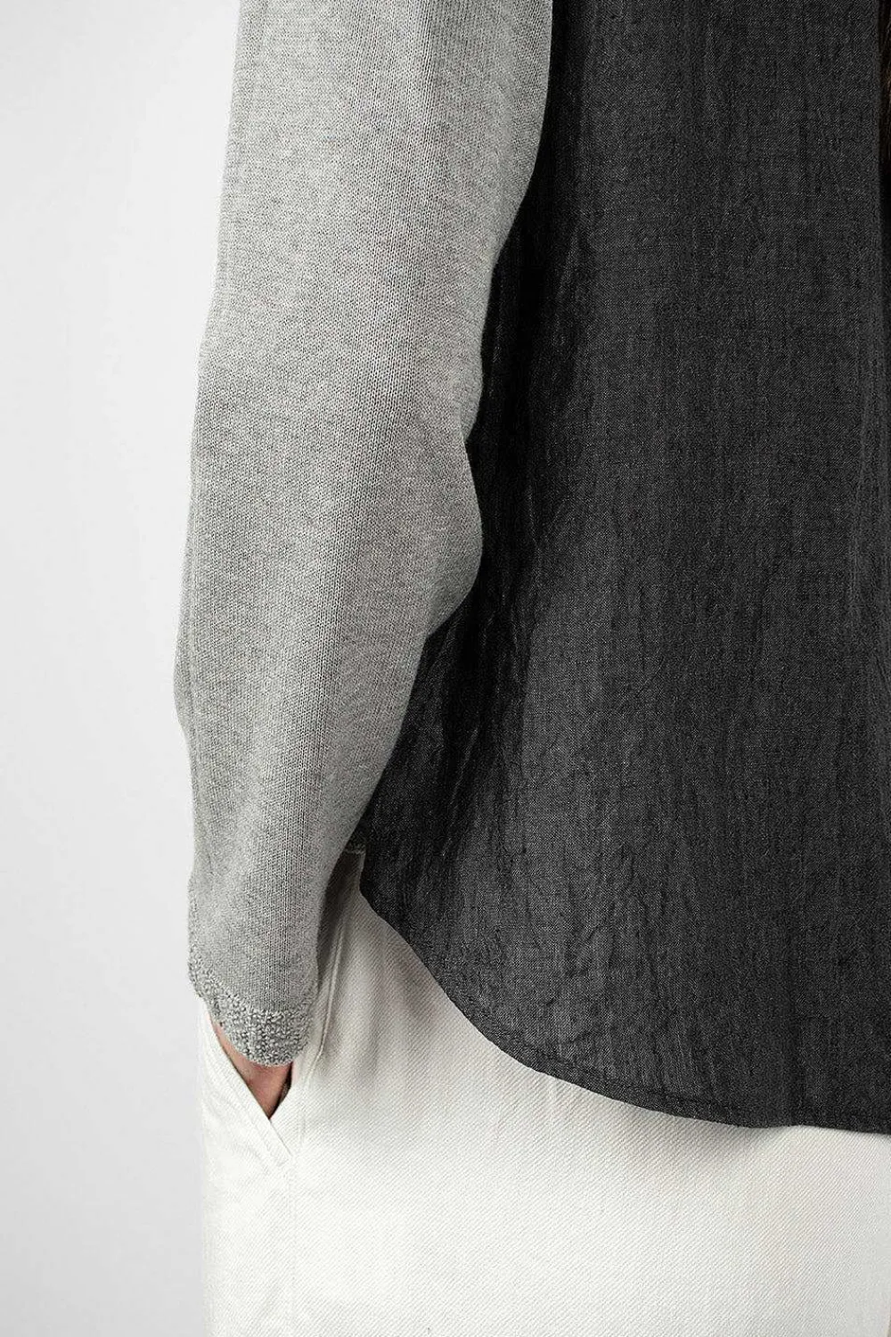 Vlas Blomme Linen Panel Cardigan Grey| Outerwear