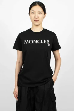 Moncler Logo Embroidered T-Shirt Black| Tops
