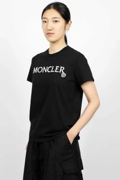Moncler Logo Embroidered T-Shirt Black| Tops