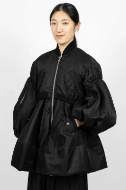 Simone Rocha Long Puff Sleeve Satin Bomber Black| Outerwear