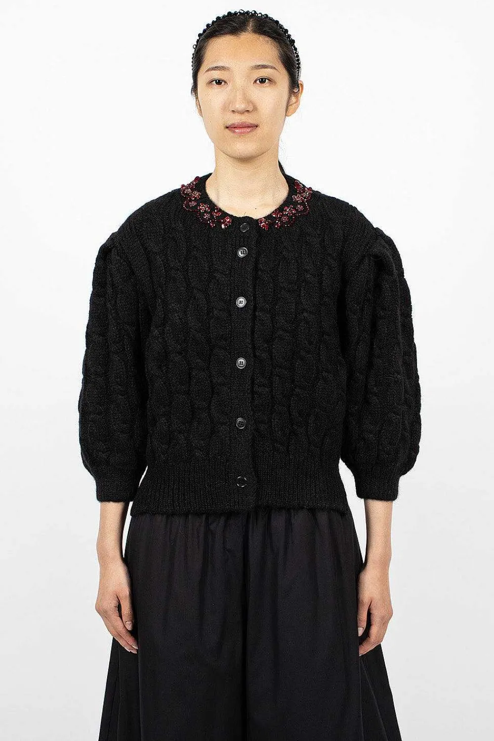 Simone Rocha Long Sleeve Embellished Cardigan| Knitwear