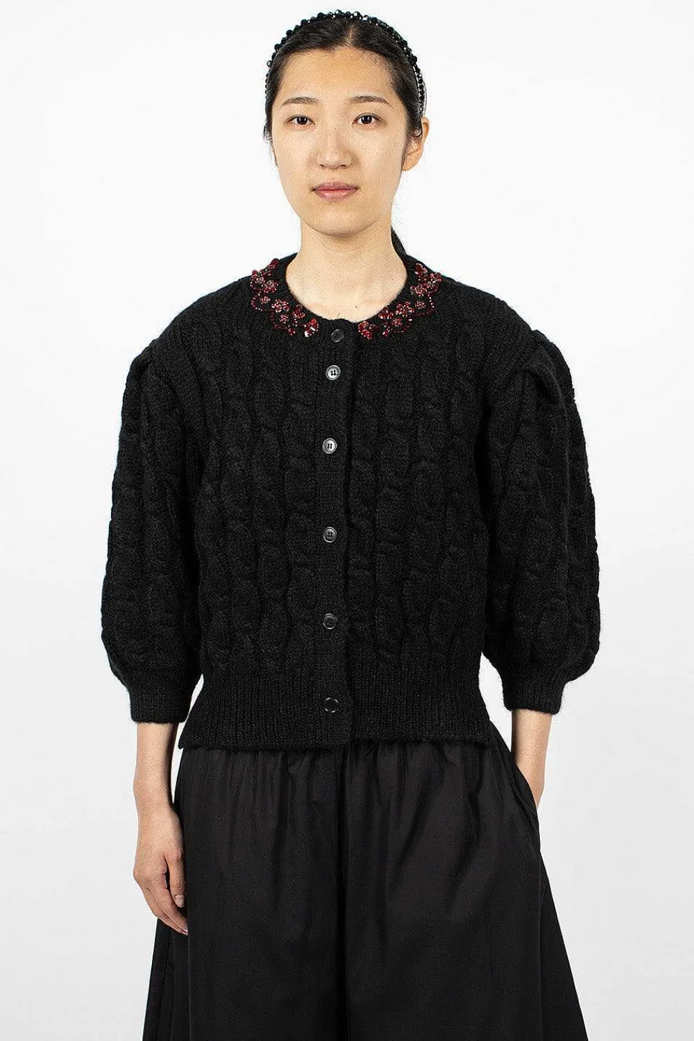 Simone Rocha Long Sleeve Embellished Cardigan| Knitwear