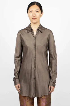 Dries Van Noten Long Viscose Shirt Grey| Shirts