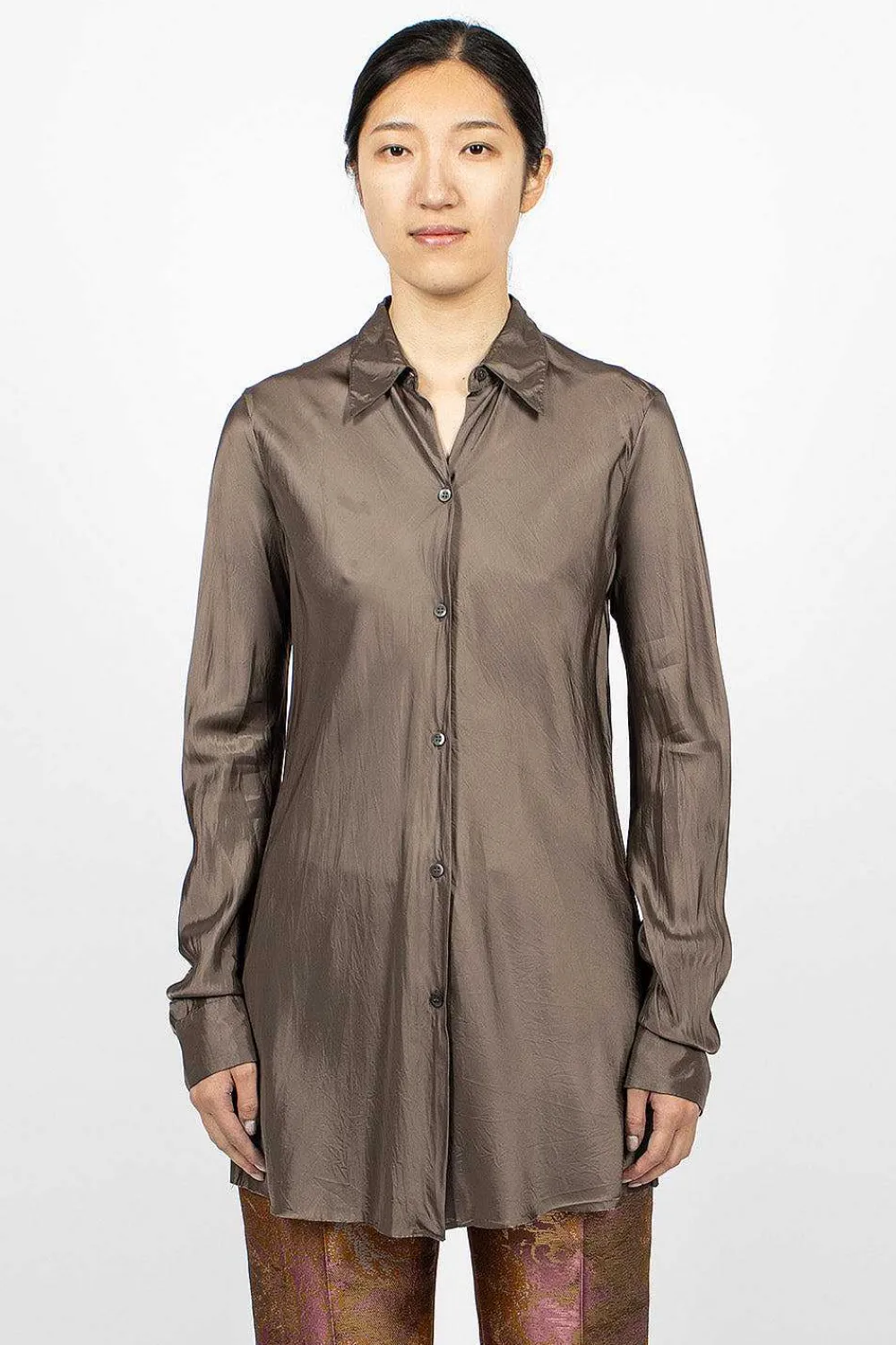 Dries Van Noten Long Viscose Shirt Grey| Shirts