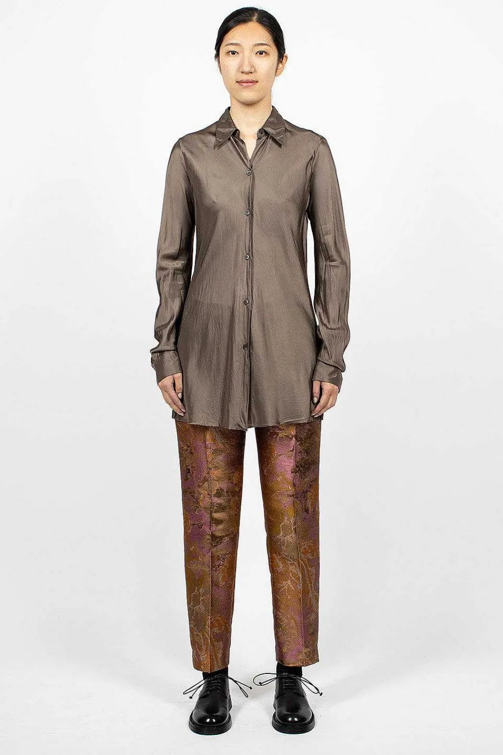 Dries Van Noten Long Viscose Shirt Grey| Shirts