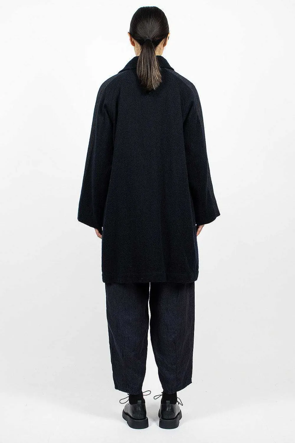 Vlas Blomme Loop Collar Coat Navy| Outerwear