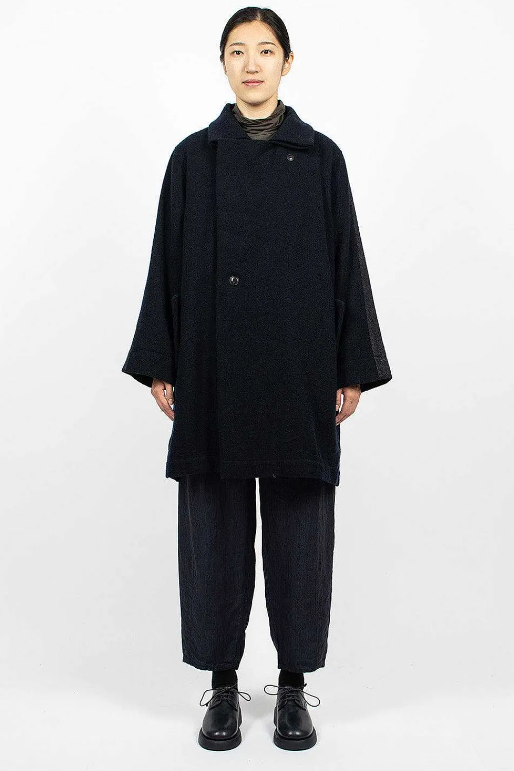 Vlas Blomme Loop Collar Coat Navy| Outerwear