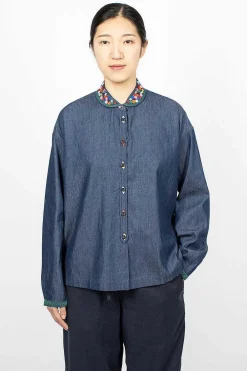 YMC Marianne Shirt Embroidered Indigo| Shirts