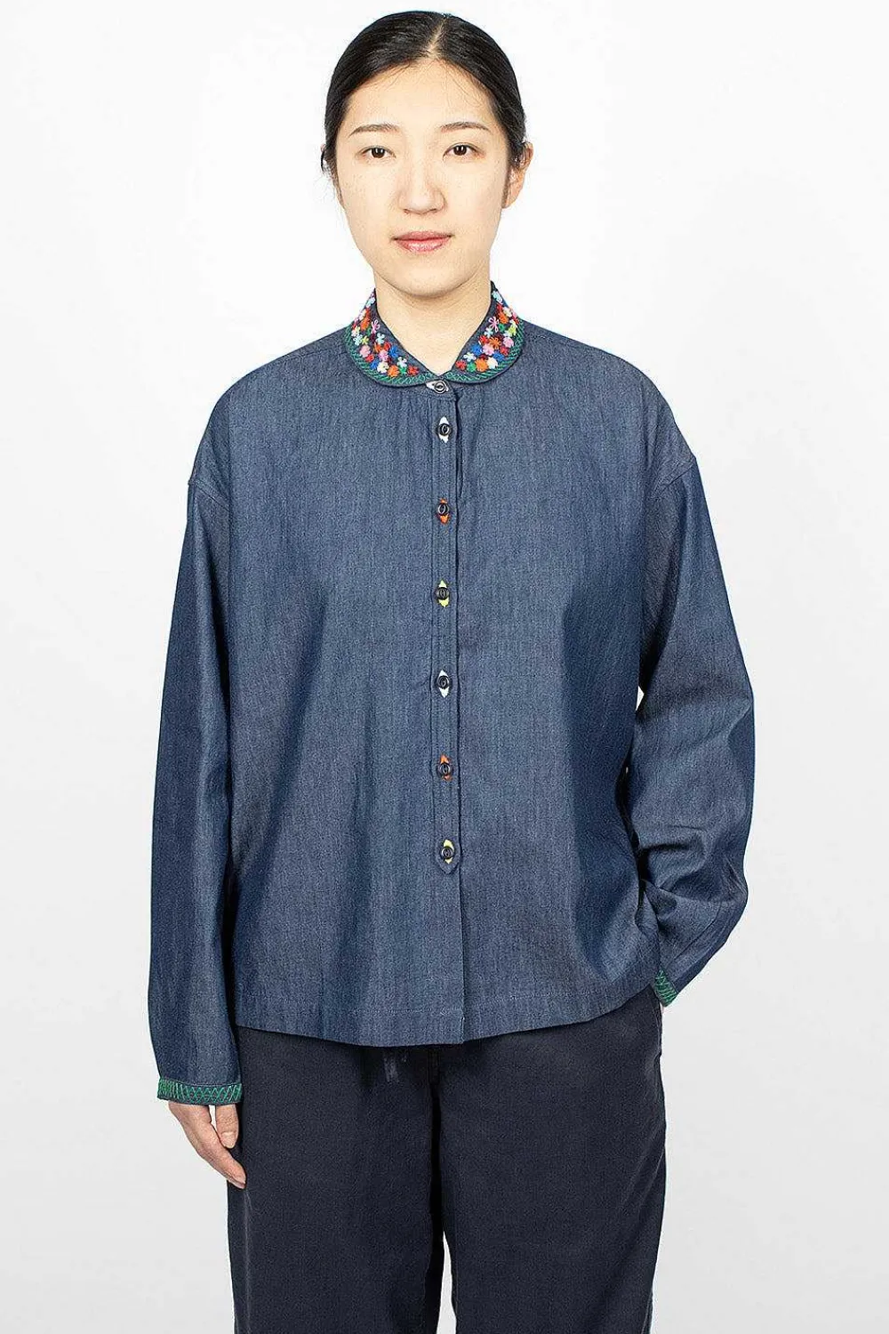YMC Marianne Shirt Embroidered Indigo| Shirts