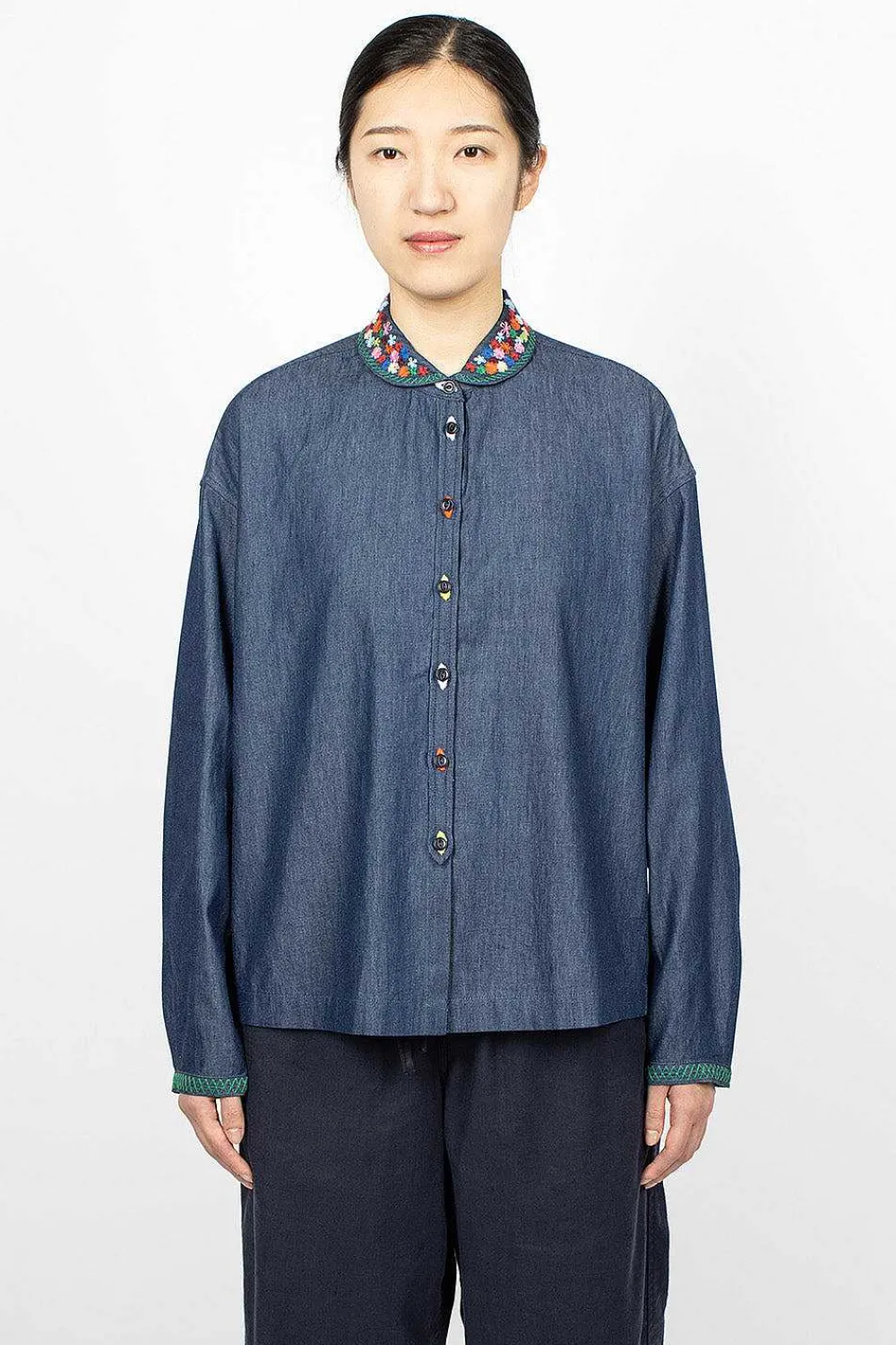YMC Marianne Shirt Embroidered Indigo| Shirts