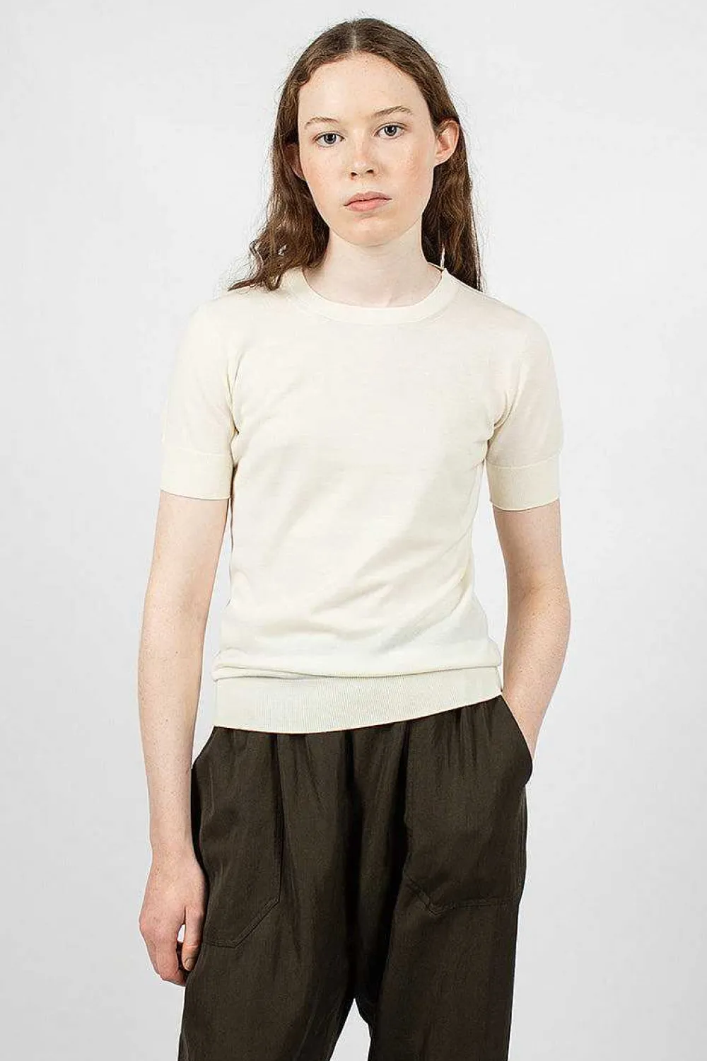 Casey Casey Merino Wool T-Shirt Antique White| Knitwear