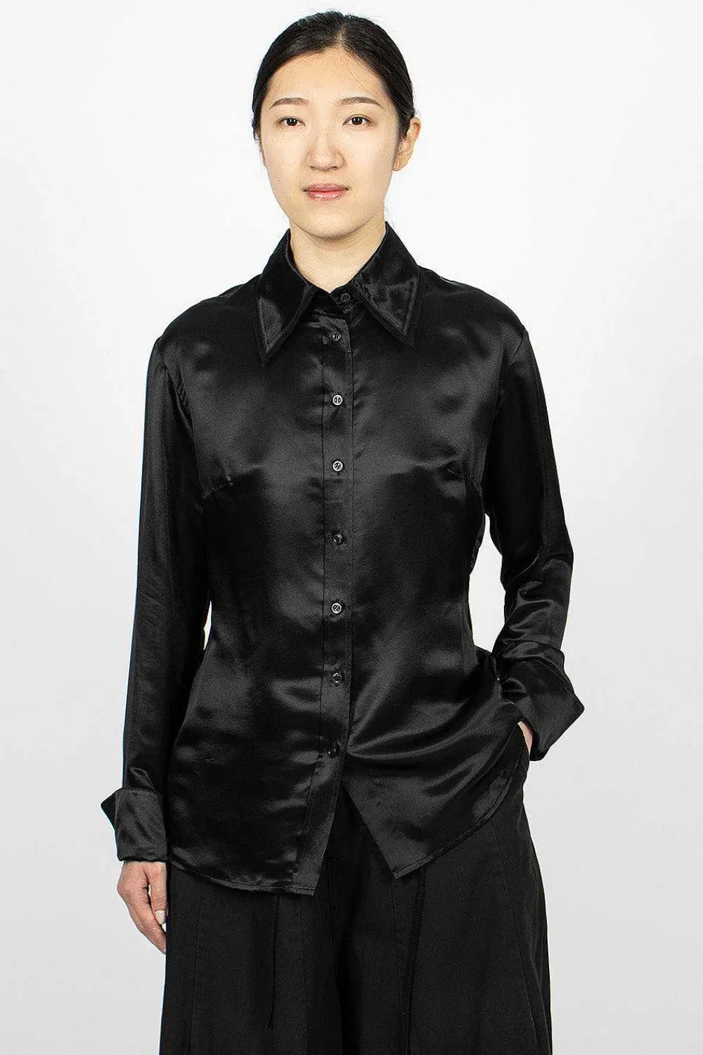 Acne Studios Mesh Collar Blouse Black| Shirts