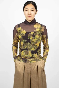 Dries Van Noten Mesh Turtleneck Brown Floral| Tops