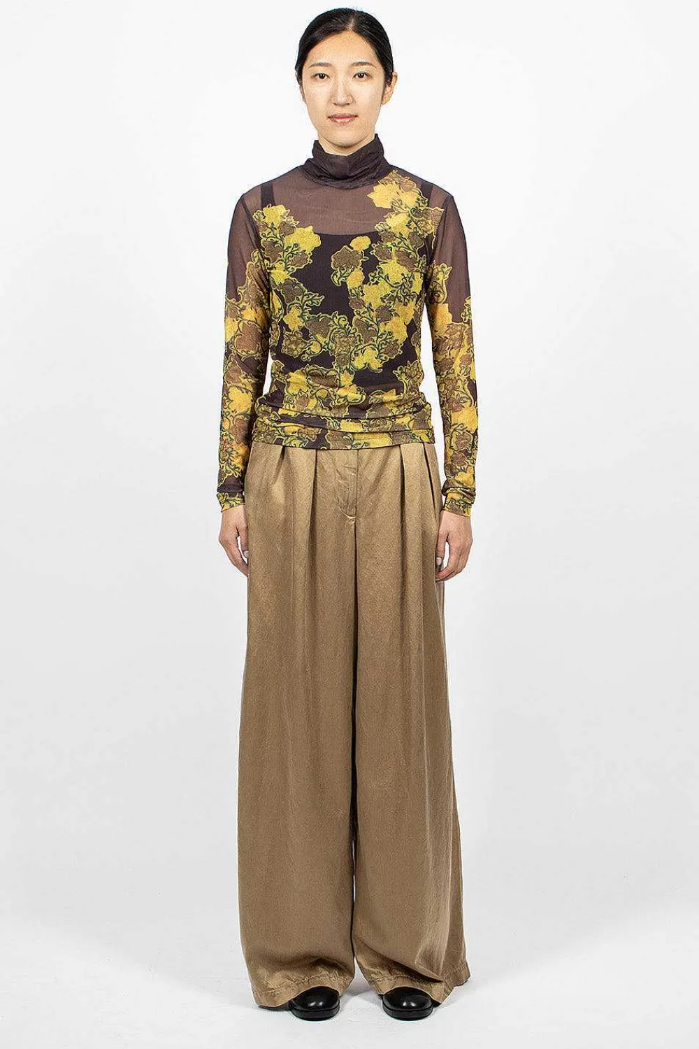 Dries Van Noten Mesh Turtleneck Brown Floral| Tops