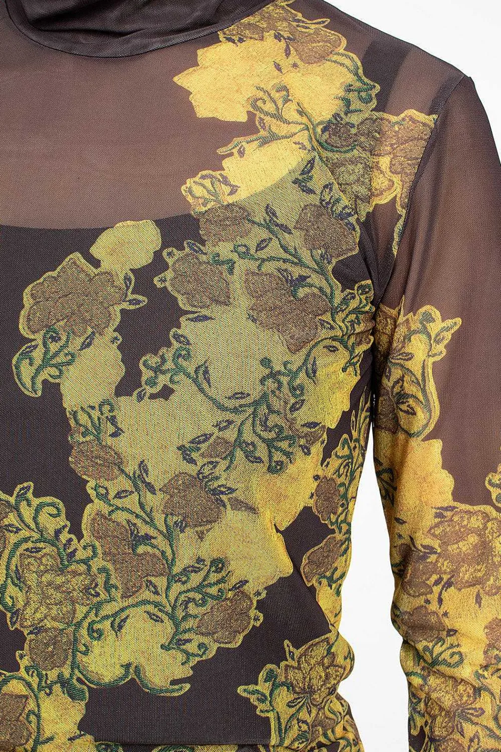 Dries Van Noten Mesh Turtleneck Brown Floral| Tops