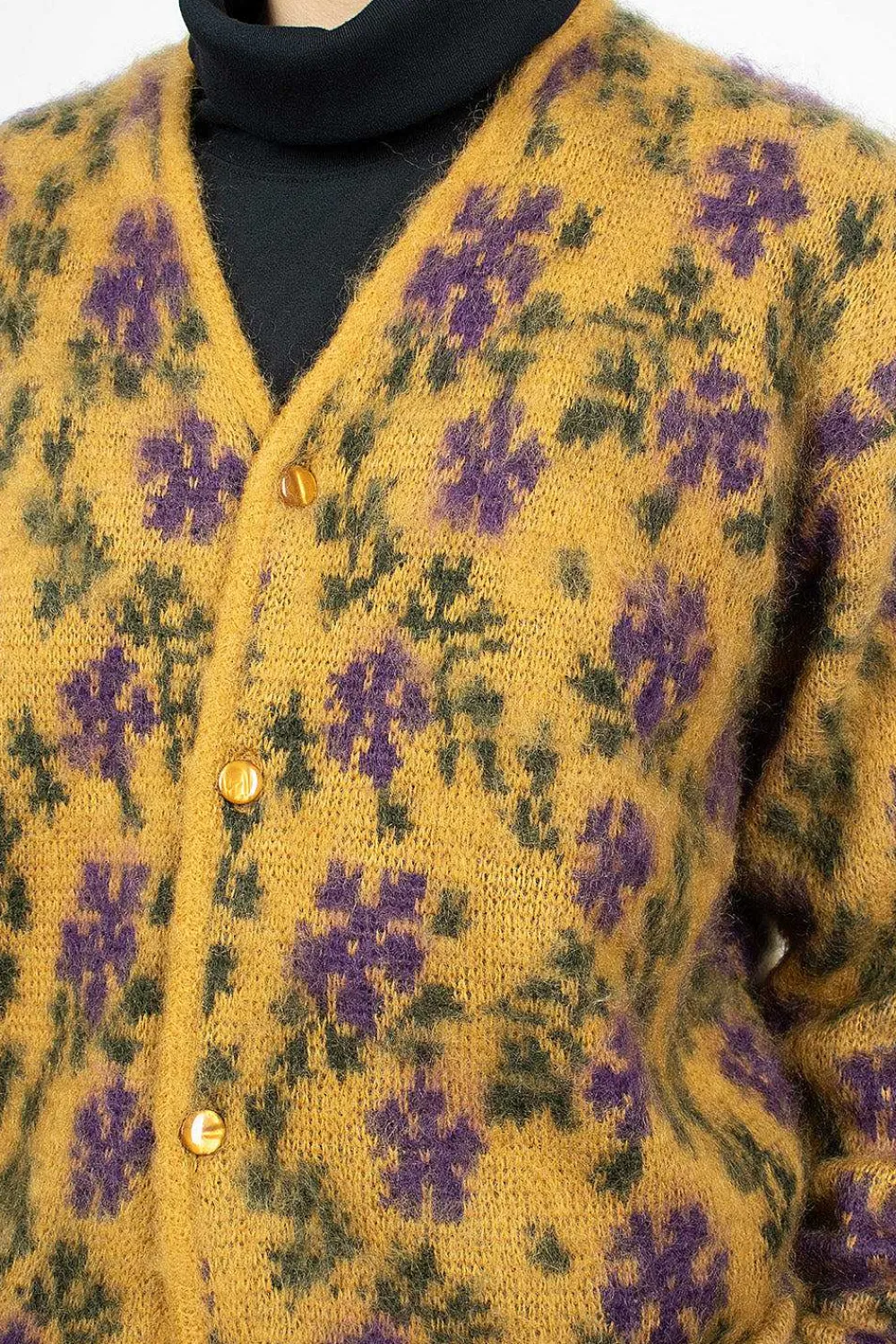 Needles Mohair Cardigan Floral Yellow| Knitwear