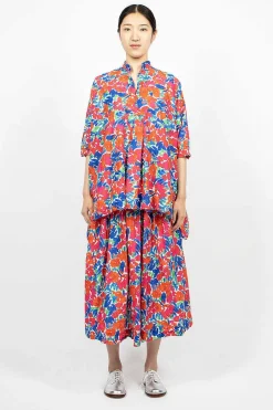 Daniela Gregis Nastro Flower Print Skirt Red/Blue| Skirts
