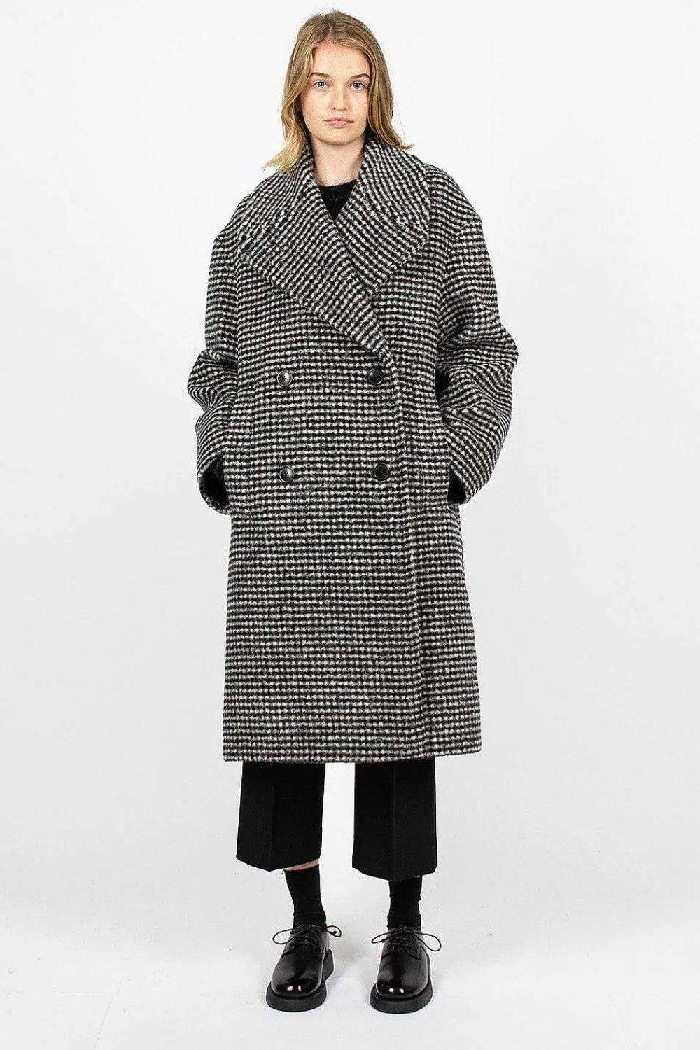 Dries Van Noten Overcoat Black/White Check| Outerwear