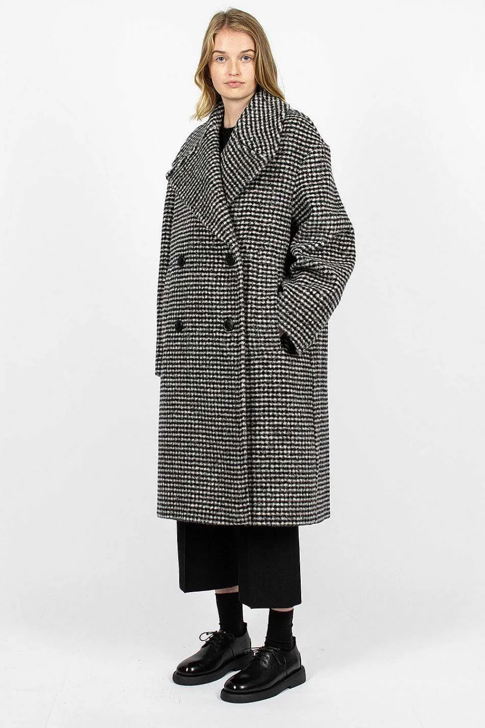 Dries Van Noten Overcoat Black/White Check| Outerwear