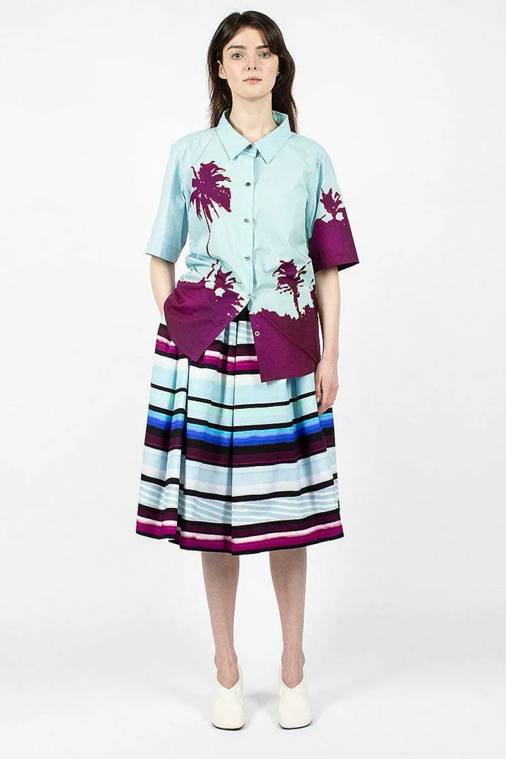 Dries Van Noten Palm Printed Shirt Blue/Purple| Shirts