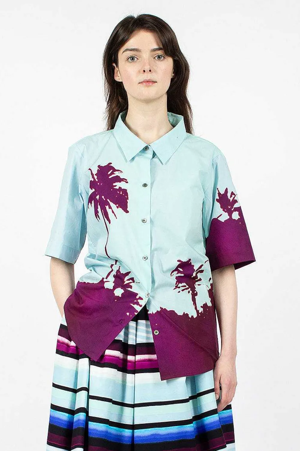 Dries Van Noten Palm Printed Shirt Blue/Purple| Shirts