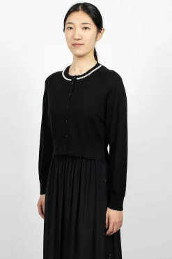 Simone Rocha Pearl Embellished Cropped Black Cardigan| Knitwear