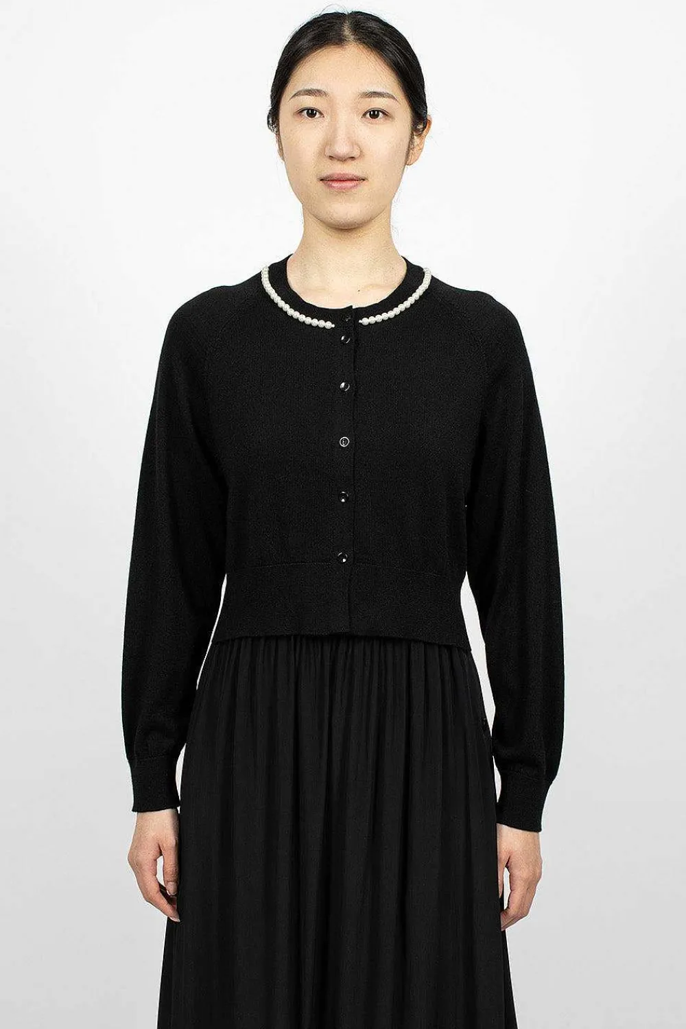 Simone Rocha Pearl Embellished Cropped Black Cardigan| Knitwear