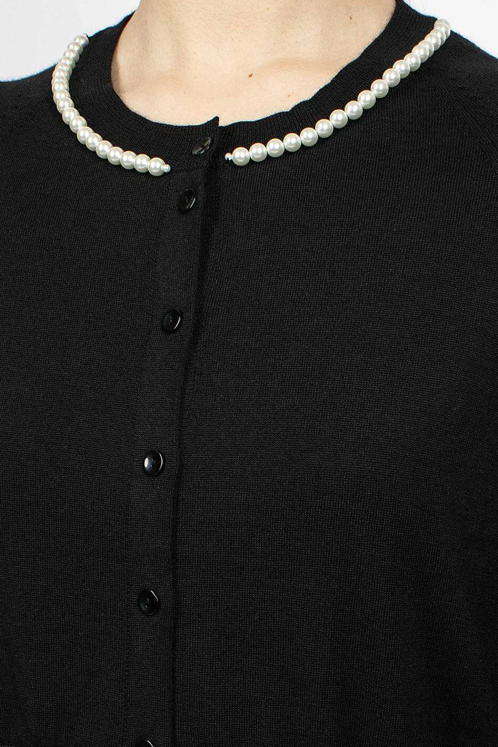 Simone Rocha Pearl Embellished Cropped Black Cardigan| Knitwear