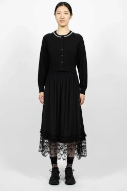 Simone Rocha Pearl Embellished Cropped Black Cardigan| Knitwear