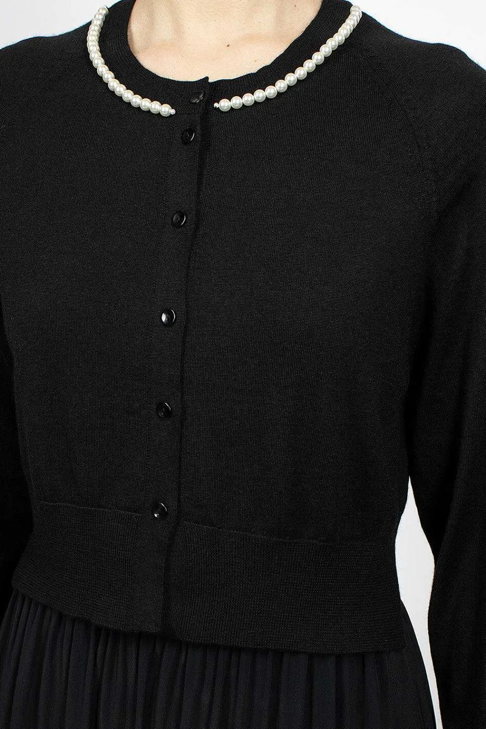 Simone Rocha Pearl Embellished Cropped Black Cardigan| Knitwear