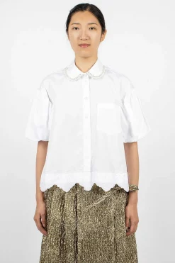 Simone Rocha Pearl Embellished Shirt White| Shirts