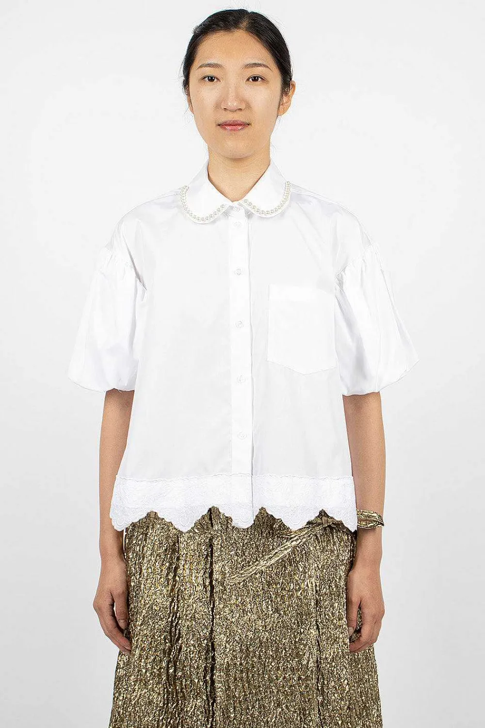 Simone Rocha Pearl Embellished Shirt White| Shirts