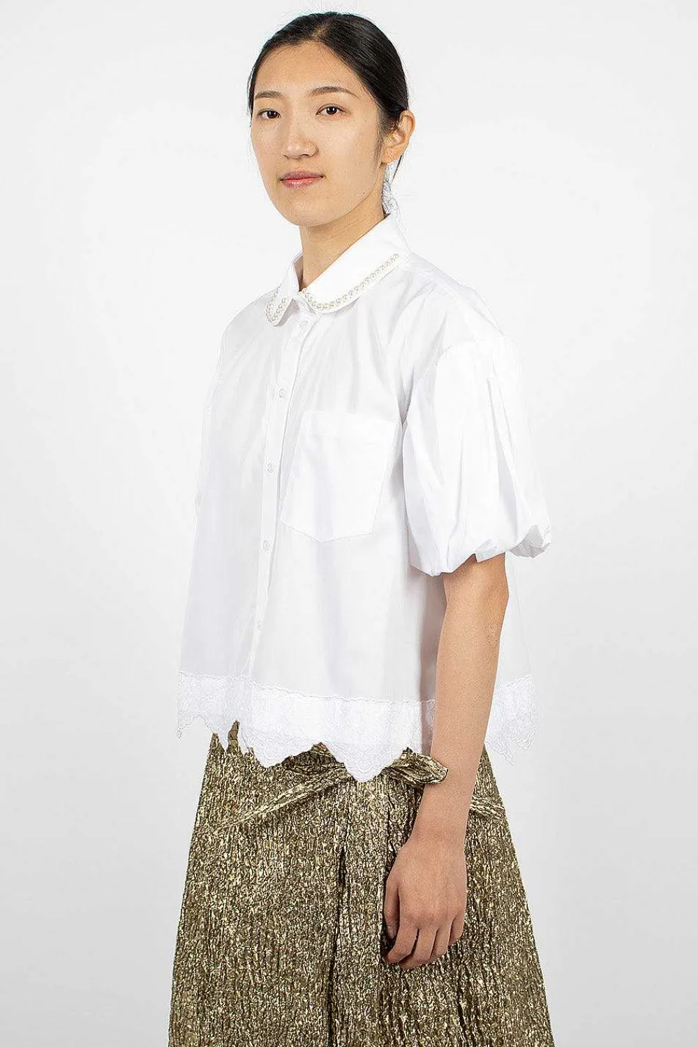 Simone Rocha Pearl Embellished Shirt White| Shirts