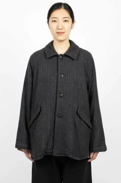 Vlas Blomme Pinstripe Jacket Charcoal| Outerwear