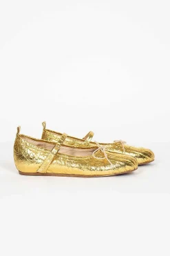 Simone Rocha Pleated Toe Ballerina Gold| Shoes