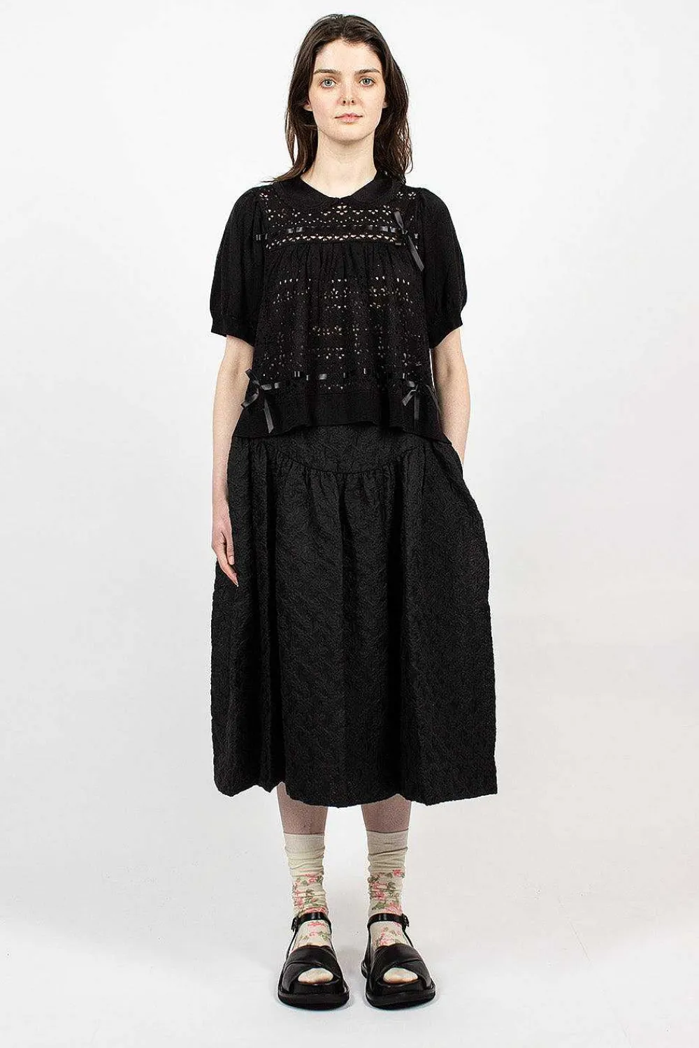 Simone Rocha Pointelle Knit Jumper Black| Knitwear